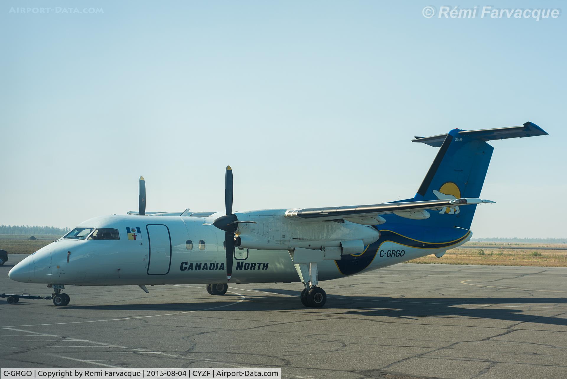C-GRGO, 1991 De Havilland Canada DHC-8-106 Dash 8 C/N 258, Just landed and getting towed in @ 0942h