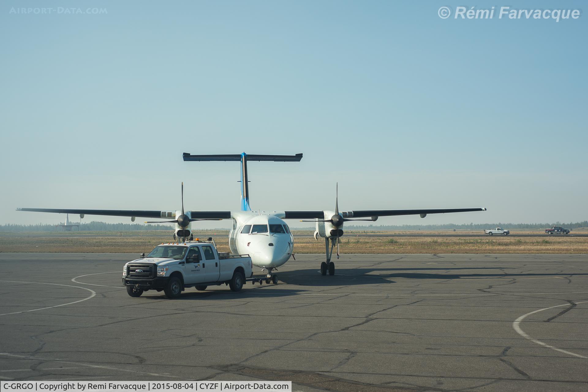 C-GRGO, 1991 De Havilland Canada DHC-8-106 Dash 8 C/N 258, Just landed and getting towed in @ 0942h