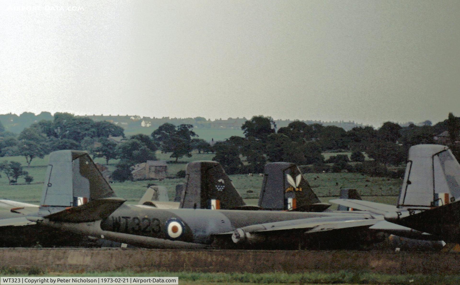 WT323, 1956 English Electric Canberra B(I).6 C/N EEP71488, Canberra B(I).6 of 213 Squadron stored at BAE Salmesbury in the Spring of 1973.
