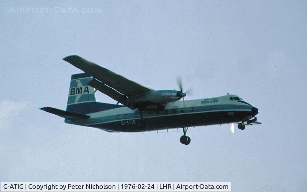 G-ATIG, 1965 Handley Page HPR-7 Herald 214 C/N 177, Herald 214 of British Midland Airways on approach to Heathrow in the Spring of 1976.