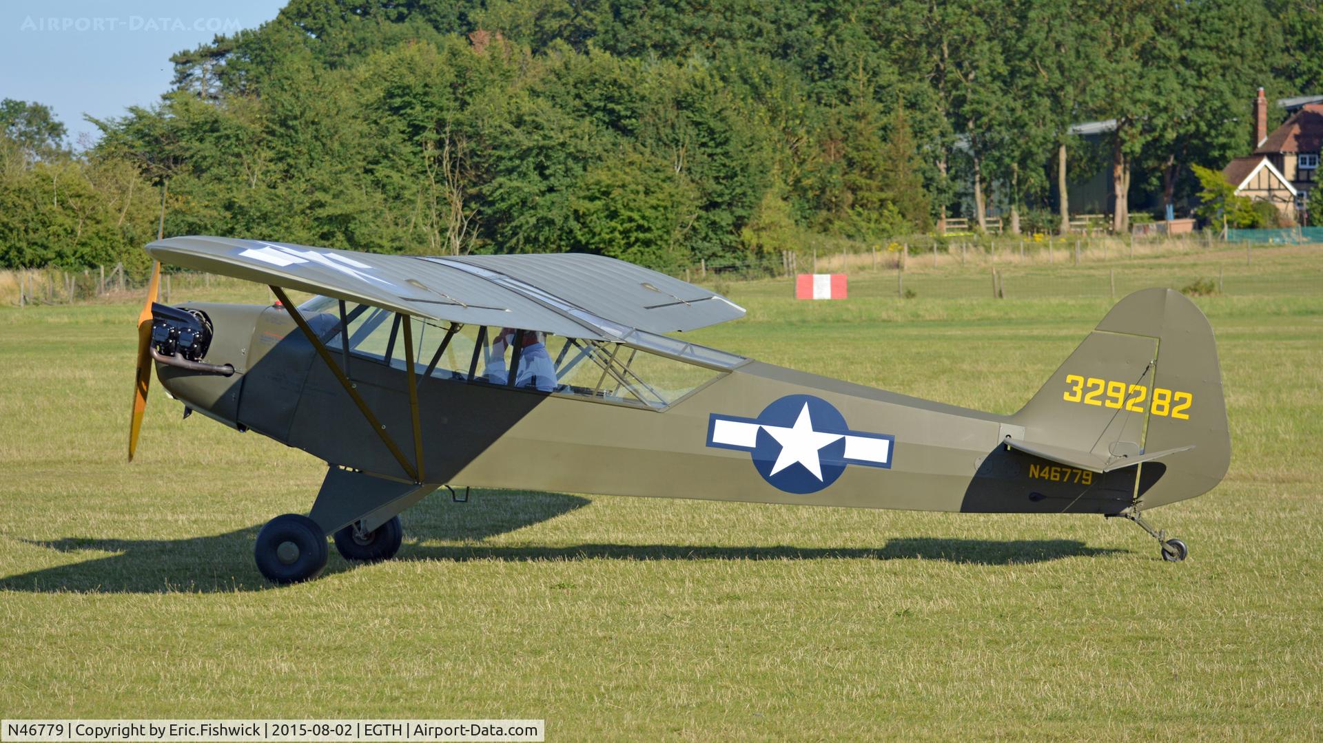 N46779, Piper J3C-65 Cub Cub C/N 10573, 1. N46779 preparing to depart The Shuttleworth Wings and Wheels Airshow, Aug. 2015.