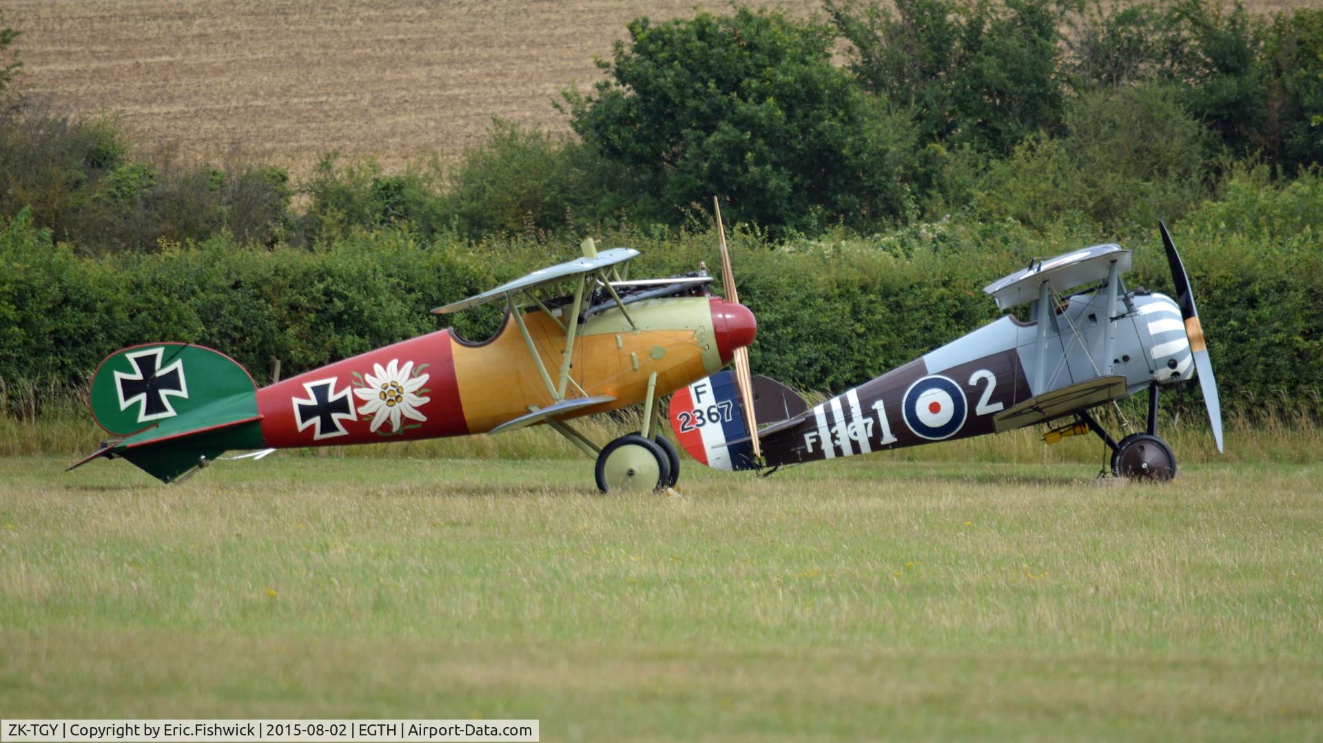ZK-TGY, 2015 Albatros D-Va Replica C/N 5,  5. A pair of superb TVAL replica WW1 bi-planes ready to commence their display at The Shuttleworth Wings and Wheels Airshow, Aug. 2015.