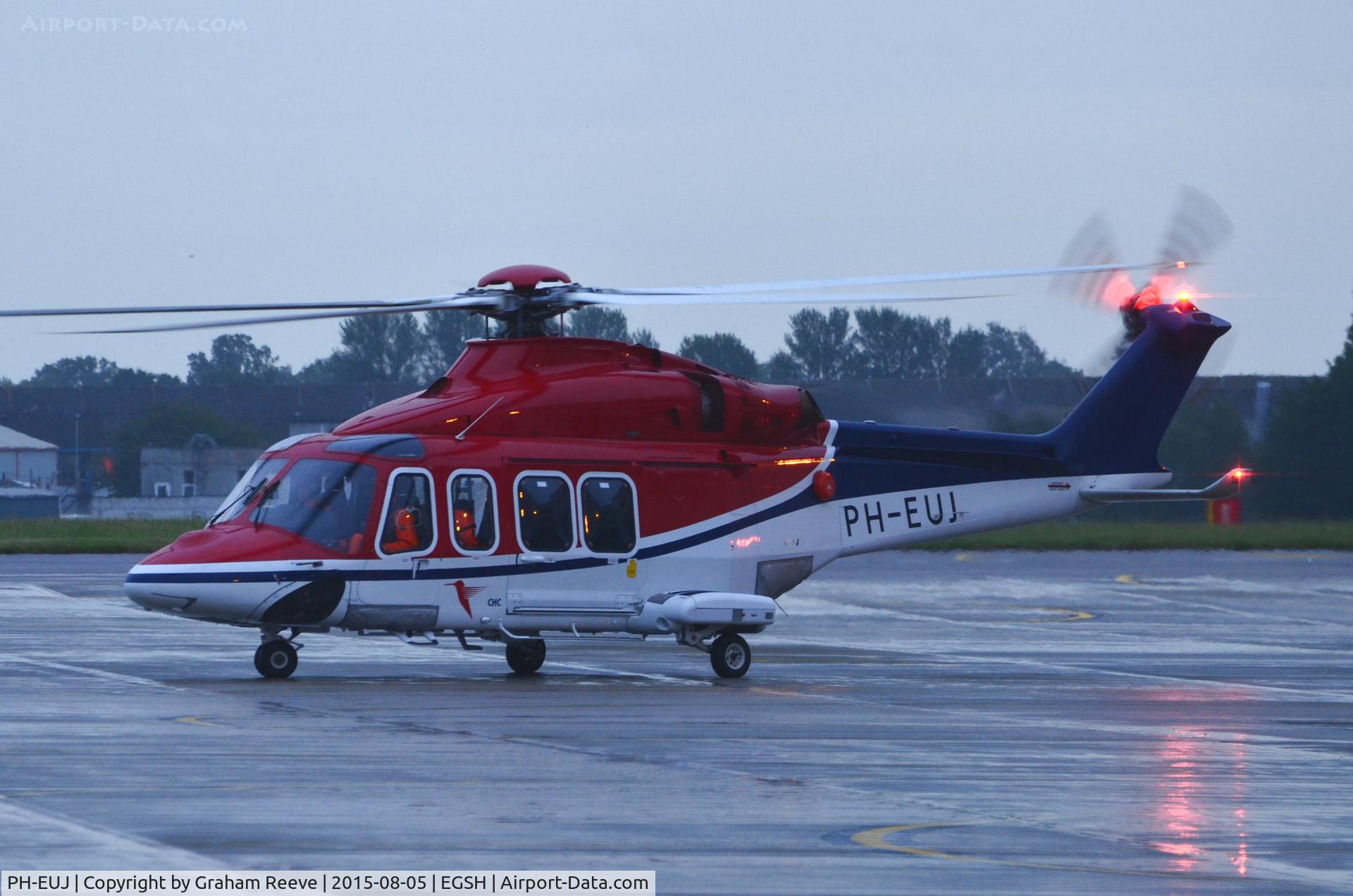 PH-EUJ, 2013 AgustaWestland AW-139 C/N 31511, Departing from Norwich.