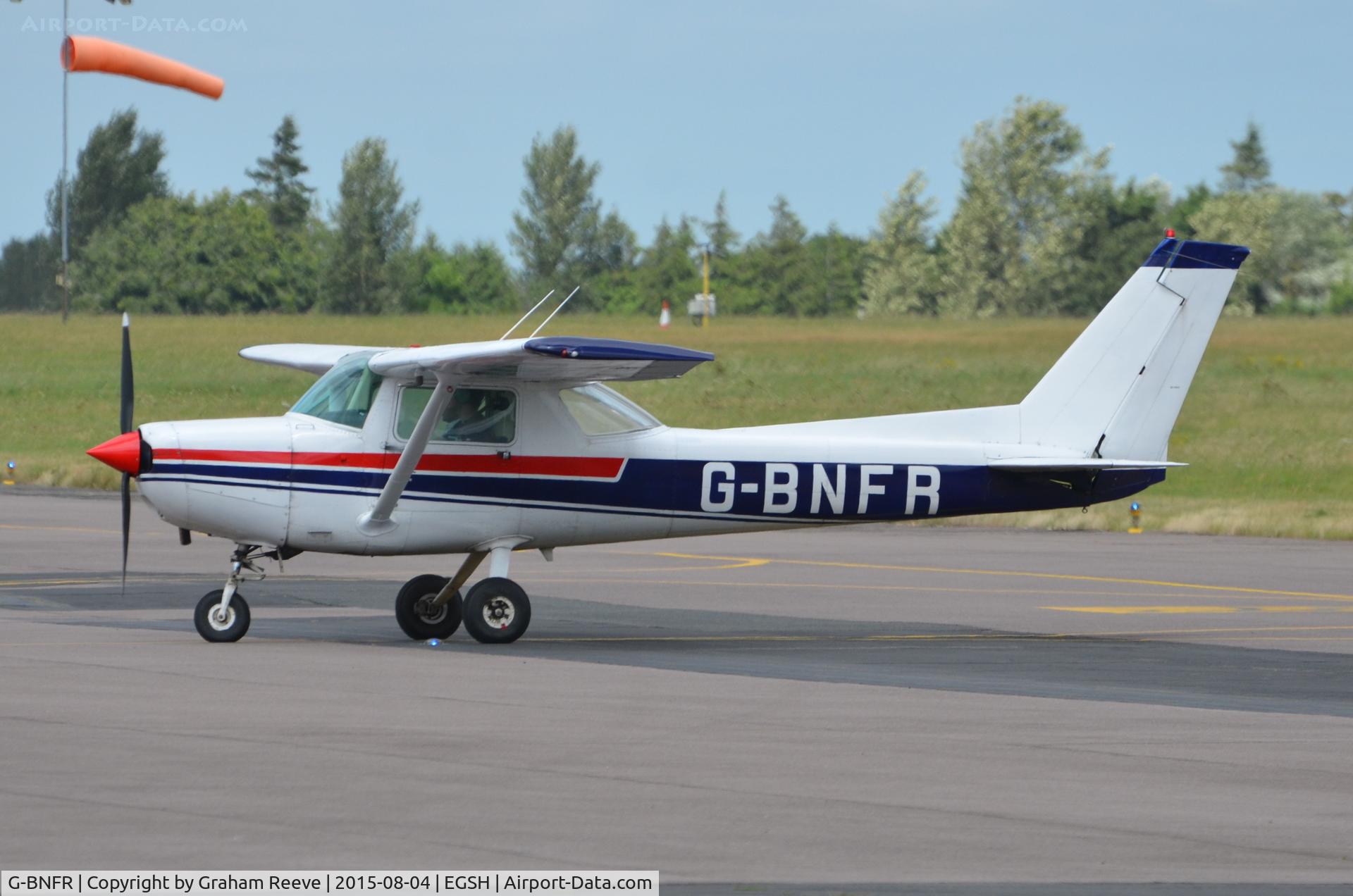 G-BNFR, 1978 Cessna 152 C/N 15282035, Just landed at Norwich.