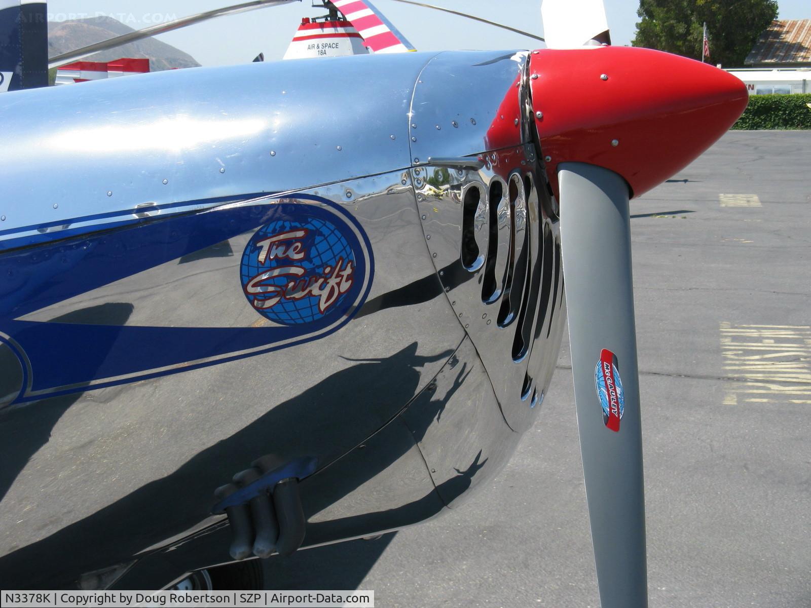 N3378K, 1946 Globe GC-1B Swift C/N 1371, 1946 Globe GC-1B SWIFT, Continental O-300A 145 Hp six cylinder, cowl logo on this highly polished beauty