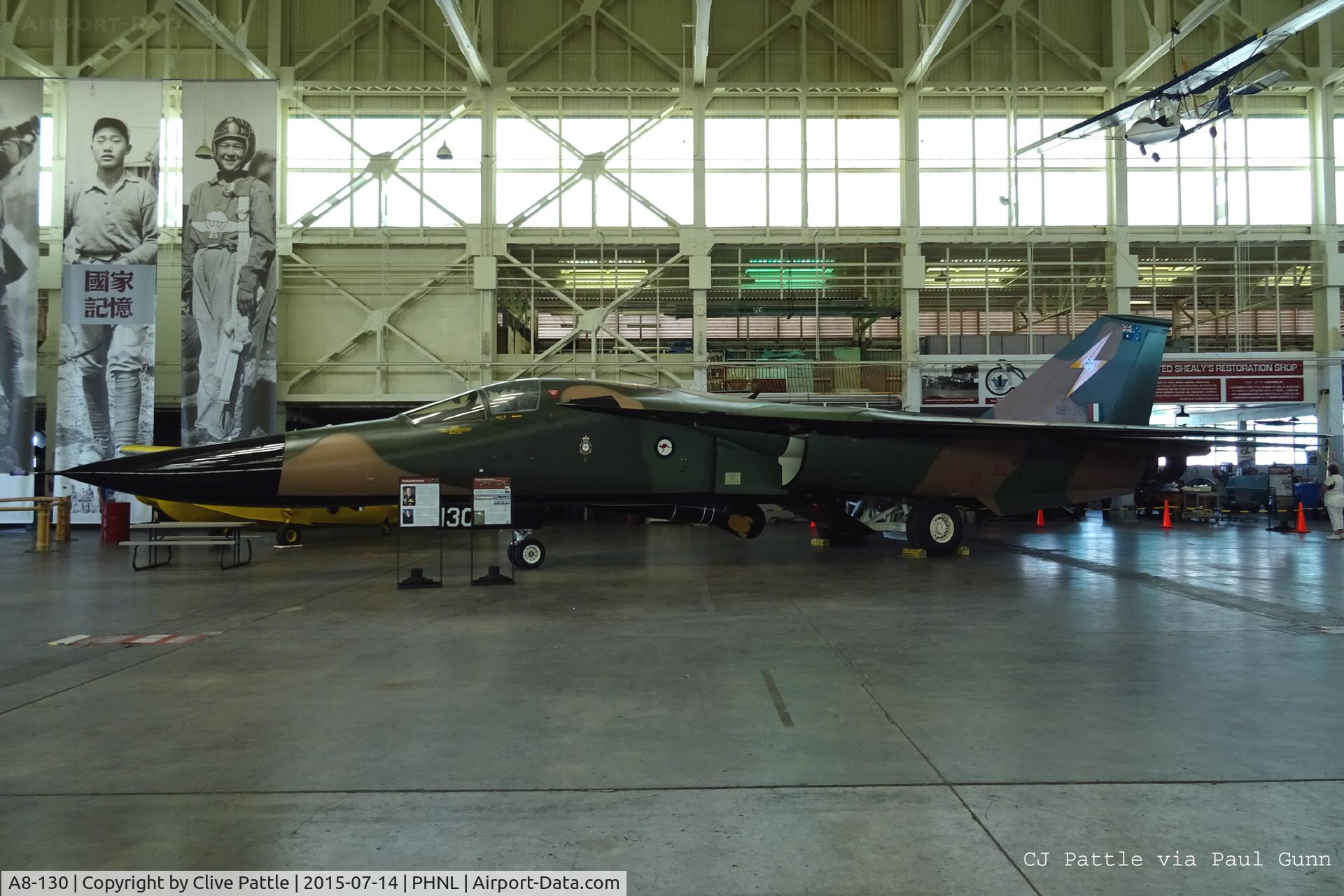 A8-130, General Dynamics F-111C Aardvark C/N D1-06, Pictured in the Pacific Aviation Museum, Honolulu. Uploaded with permission. ICAO PHNL used for search purposes only.