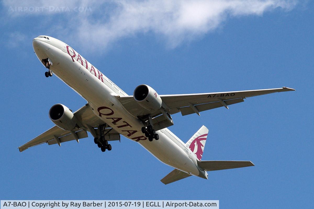 A7-BAO, 2008 Boeing 777-3DZ/ER C/N 36011, Boeing 777-3DZER [36011] (Qatar Airways) Home~G 19/07/2015. On approach 27R.