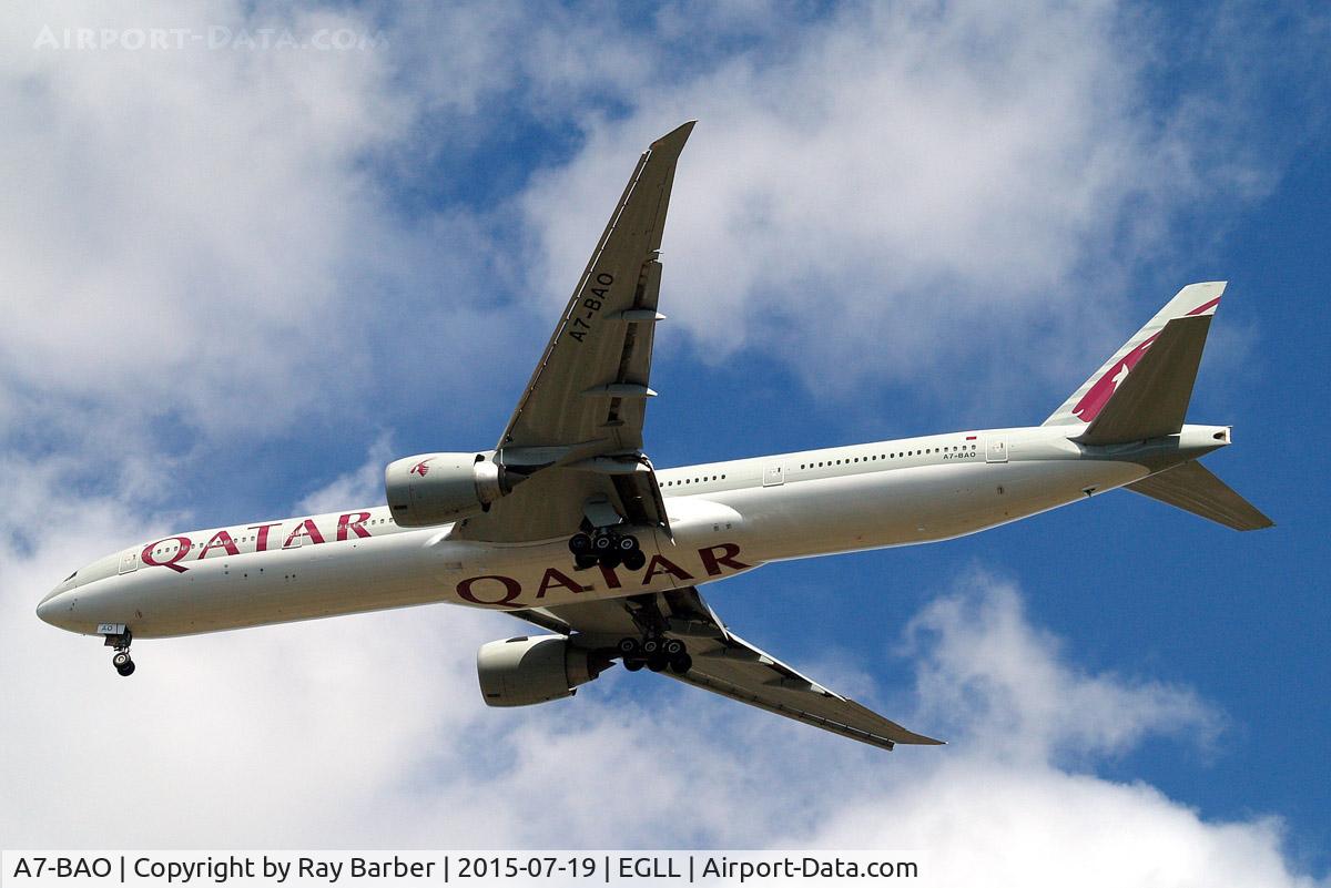 A7-BAO, 2008 Boeing 777-3DZ/ER C/N 36011, Boeing 777-3DZER [36011] (Qatar Airways) Home~G 19/07/2015. On approach 27R.