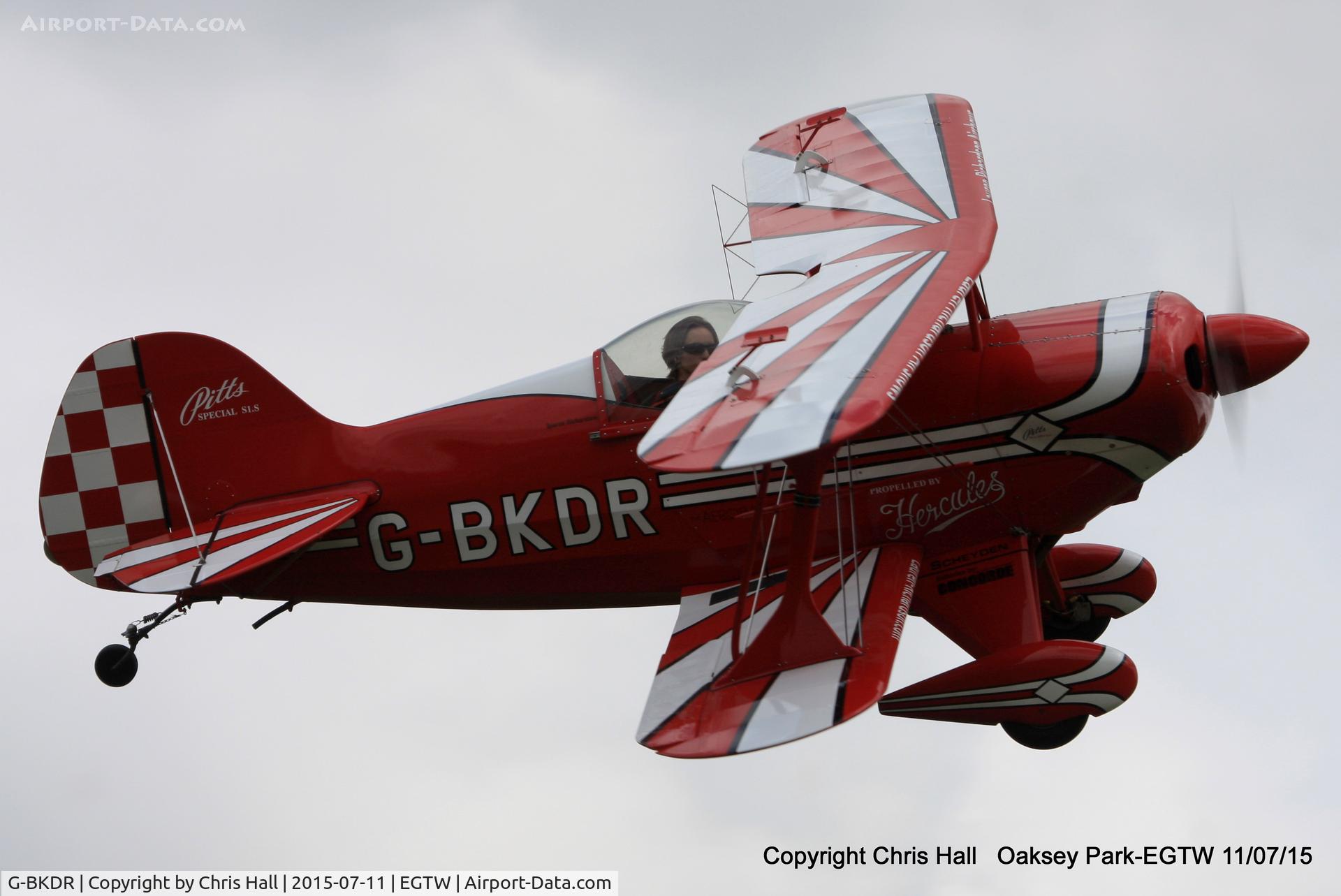 G-BKDR, 1982 Pitts S-1S Special C/N PFA 009-10654, Lauren Richardson departing from Oaksey Park for a display in Lincolnshire