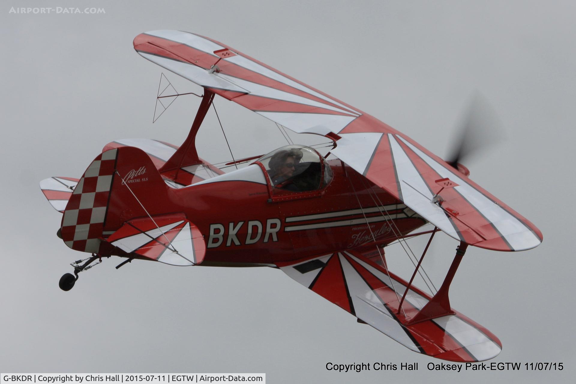 G-BKDR, 1982 Pitts S-1S Special C/N PFA 009-10654, Lauren Richardson departing from Oaksey Park for a display in Lincolnshire