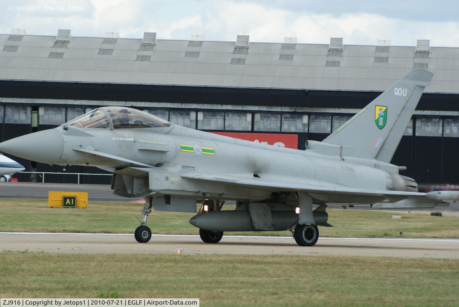 ZJ916, 2005 Eurofighter EF-2000 Typhoon FGR4 C/N 0057/BS007, Departing fboro for flying display
