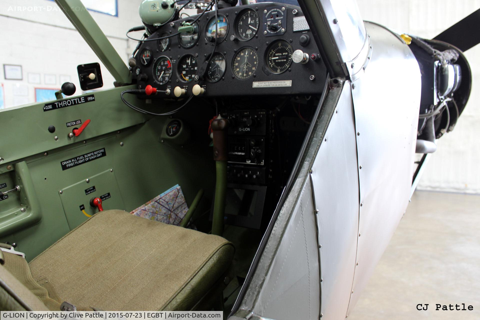 G-LION, 1954 Piper L-21B Super Cub (PA-18-135) C/N 18-3857, Cockpit detail of LION at Turweston EGBT.