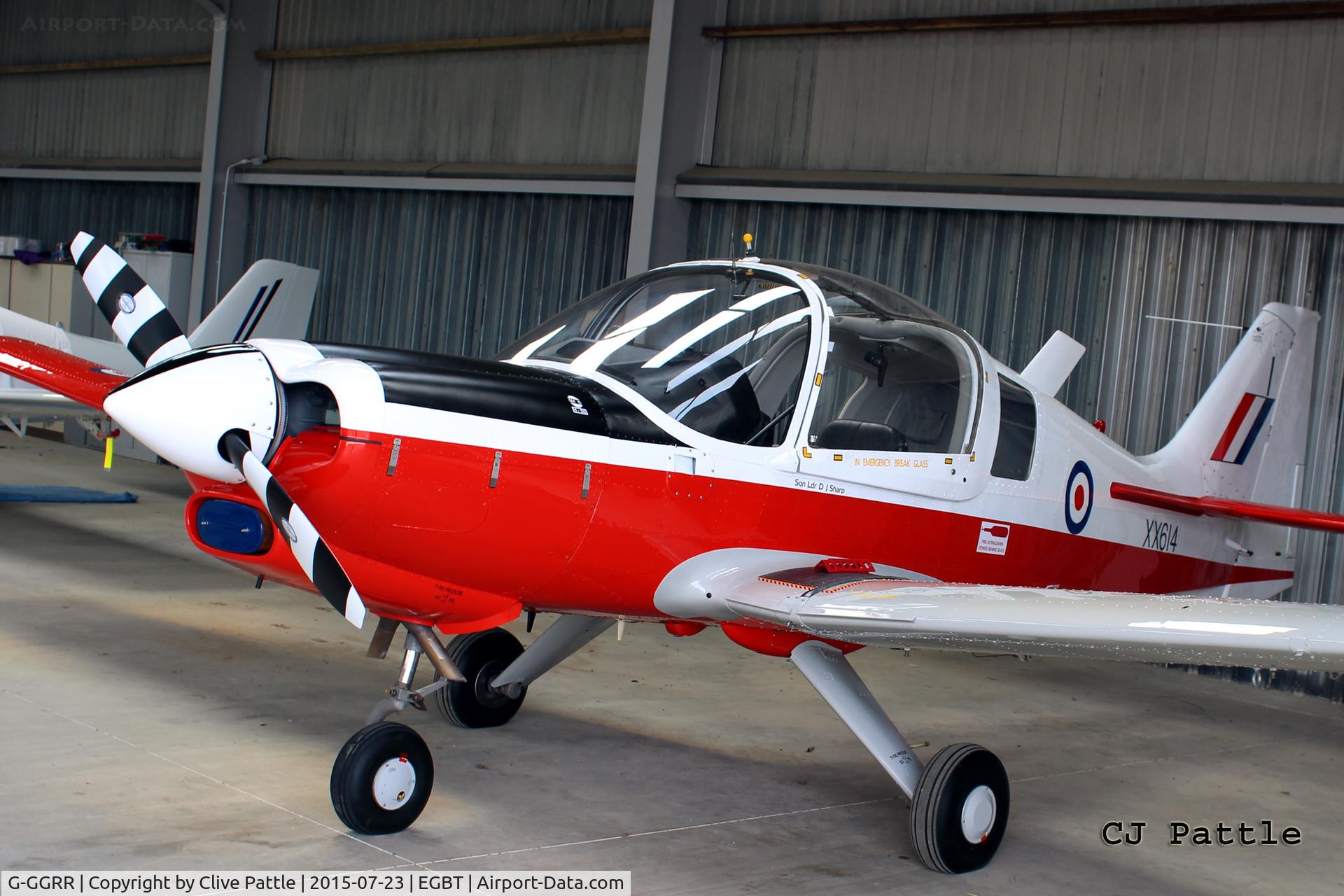 G-GGRR, 1974 Scottish Aviation Bulldog T.1 C/N BH120/272, Hangared at Turweston Aerodrome EGBT looking immaculate after a recent respray.