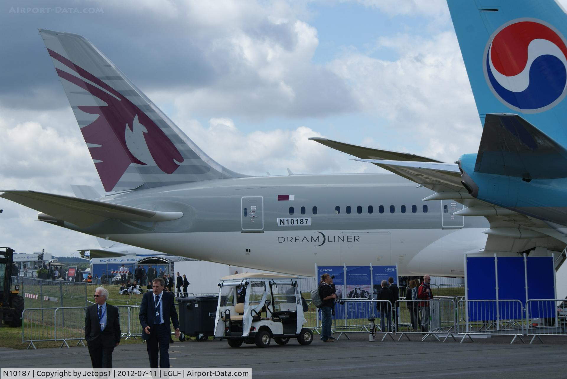 N10187, 2012 Boeing 787-8 Dreamliner Dreamliner C/N 38320, Dreamliner Debut at 2012 Fboro airshow in Qatar Livery