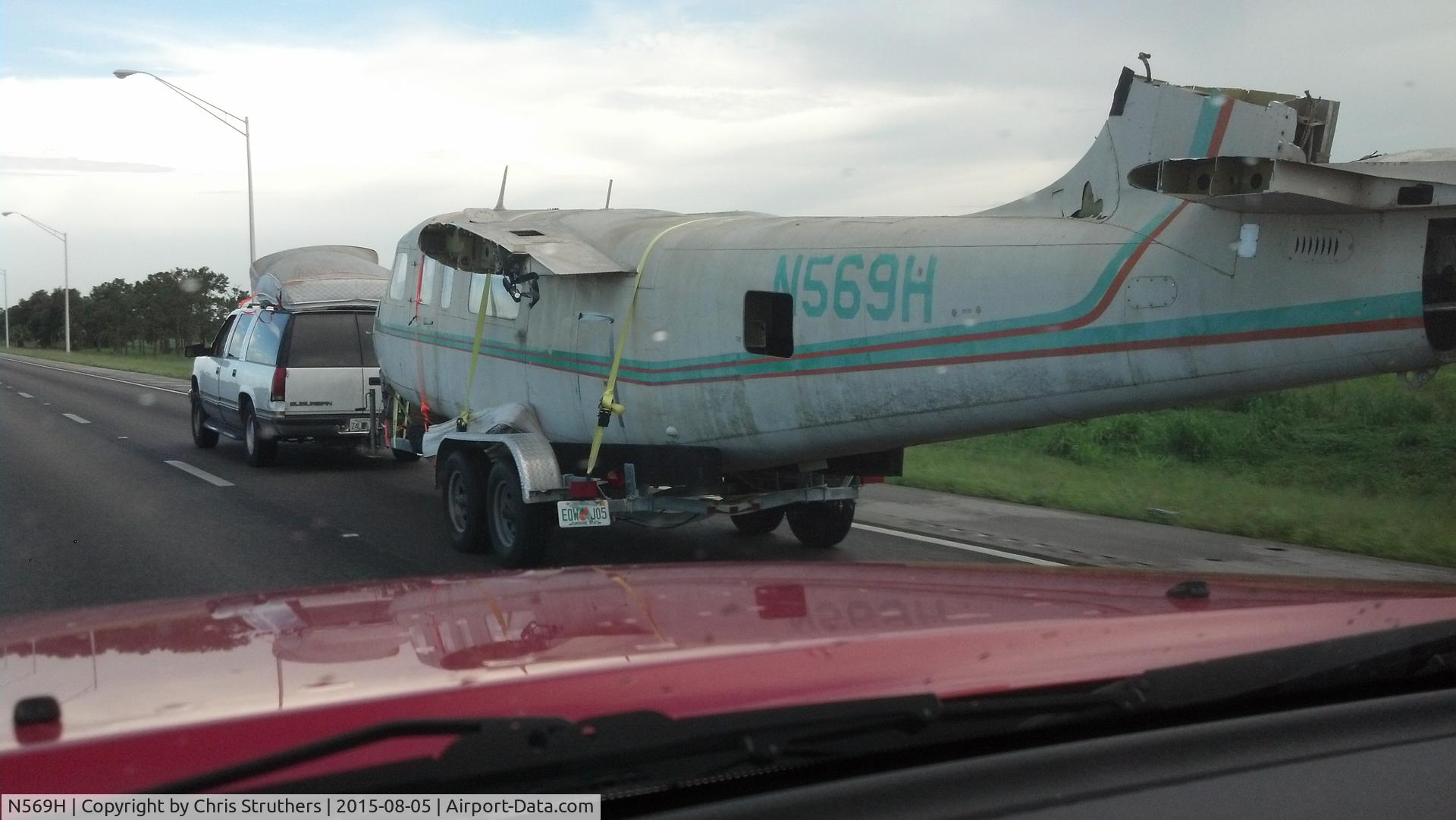 N569H, Aero Commander 690 C/N 11029, Saw aircraft being trailered on I95 in the Veto Beach, Florida area.