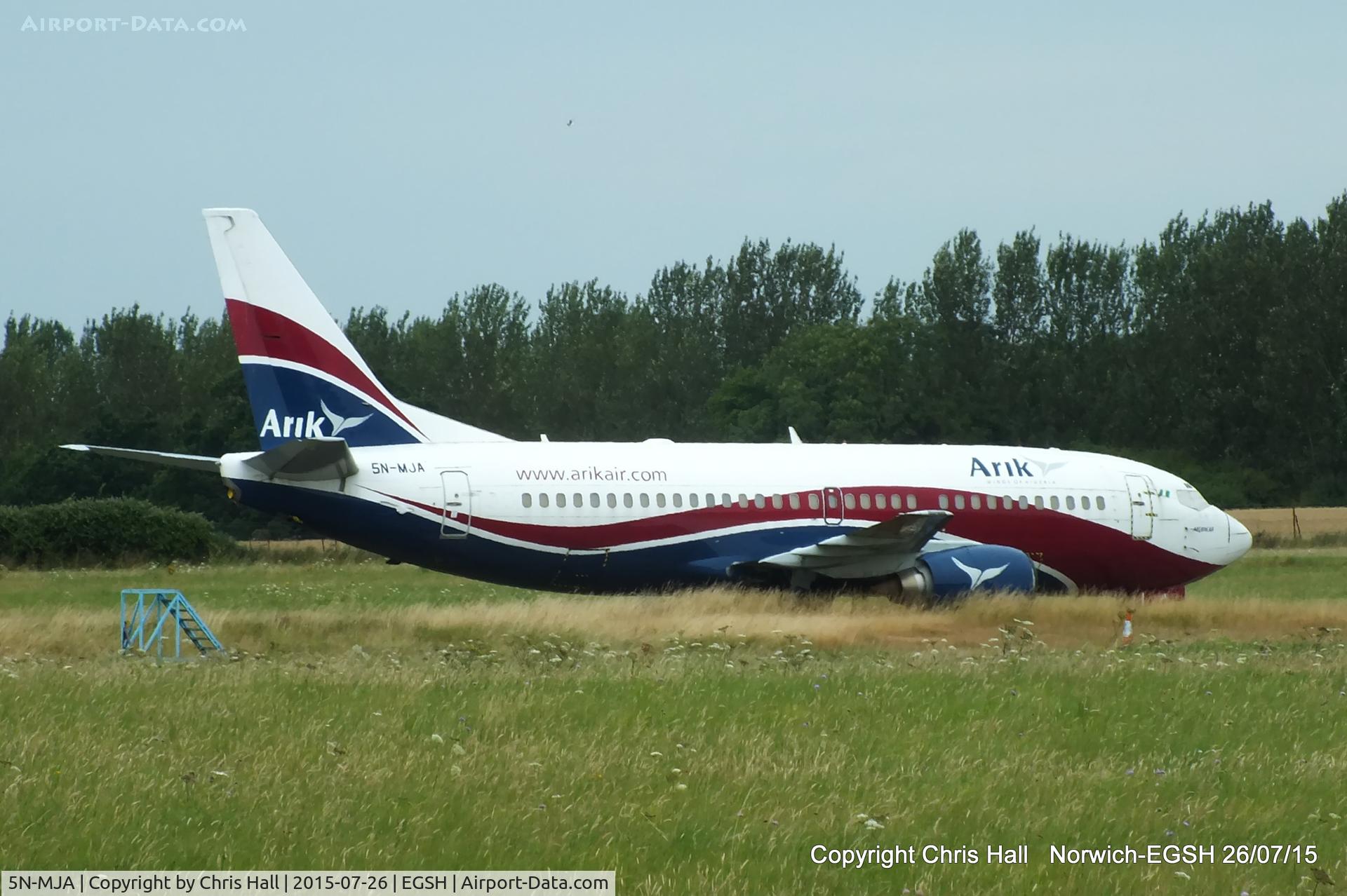 5N-MJA, 1989 Boeing 737-322 C/N 24454, ex Arik Air, stored at Norwich