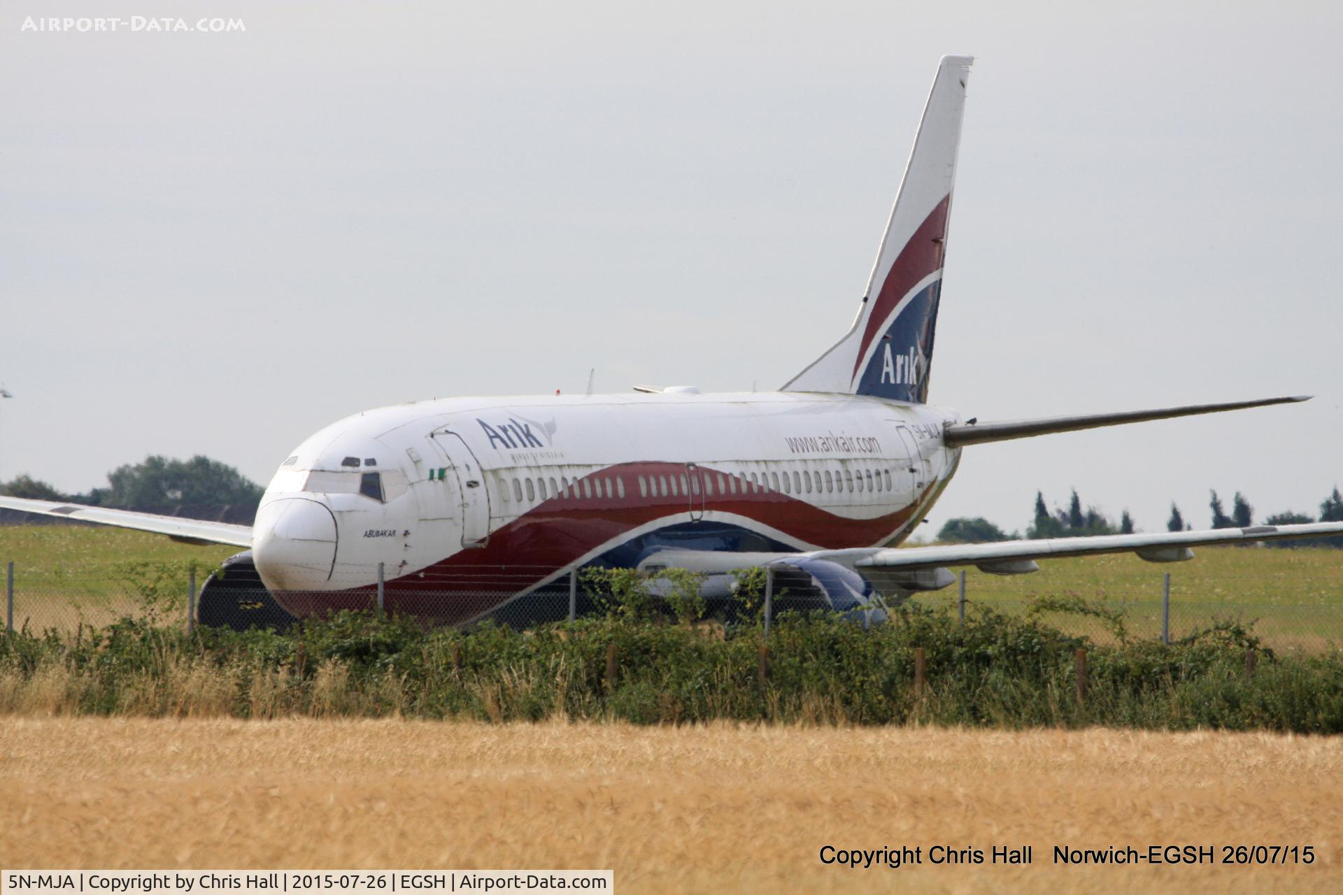 5N-MJA, 1989 Boeing 737-322 C/N 24454, ex Arik Air, stored at Norwich