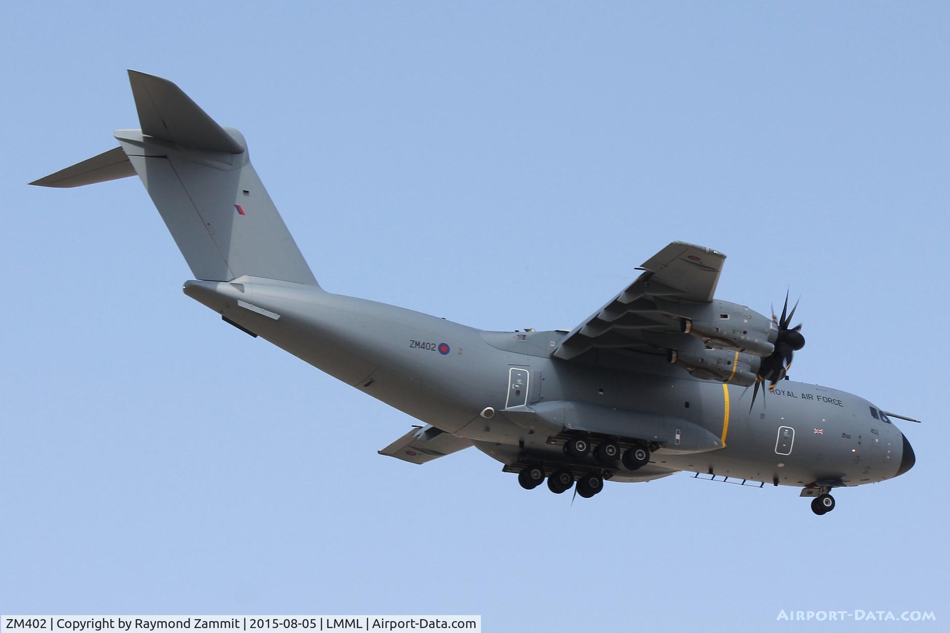 ZM402, 2014 Airbus A400M Atlas C.1 C/N 017, Airbus A400M Atlas C1 ZM402 Royal Air Force on final approach for the first time in Malta.