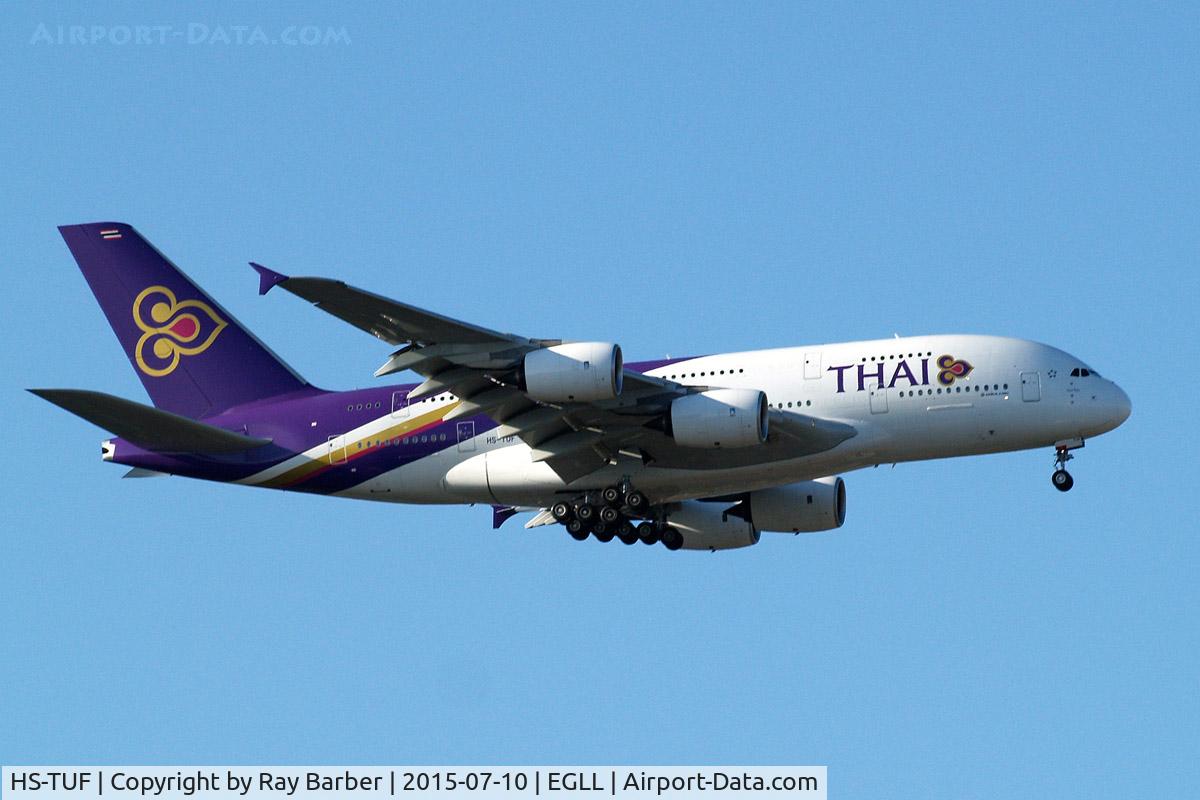HS-TUF, 2013 Airbus A380-841 C/N 131, Airbus A380-841 [131] (Thai Airways) Home~G 10/07/2015. On approach 27L.