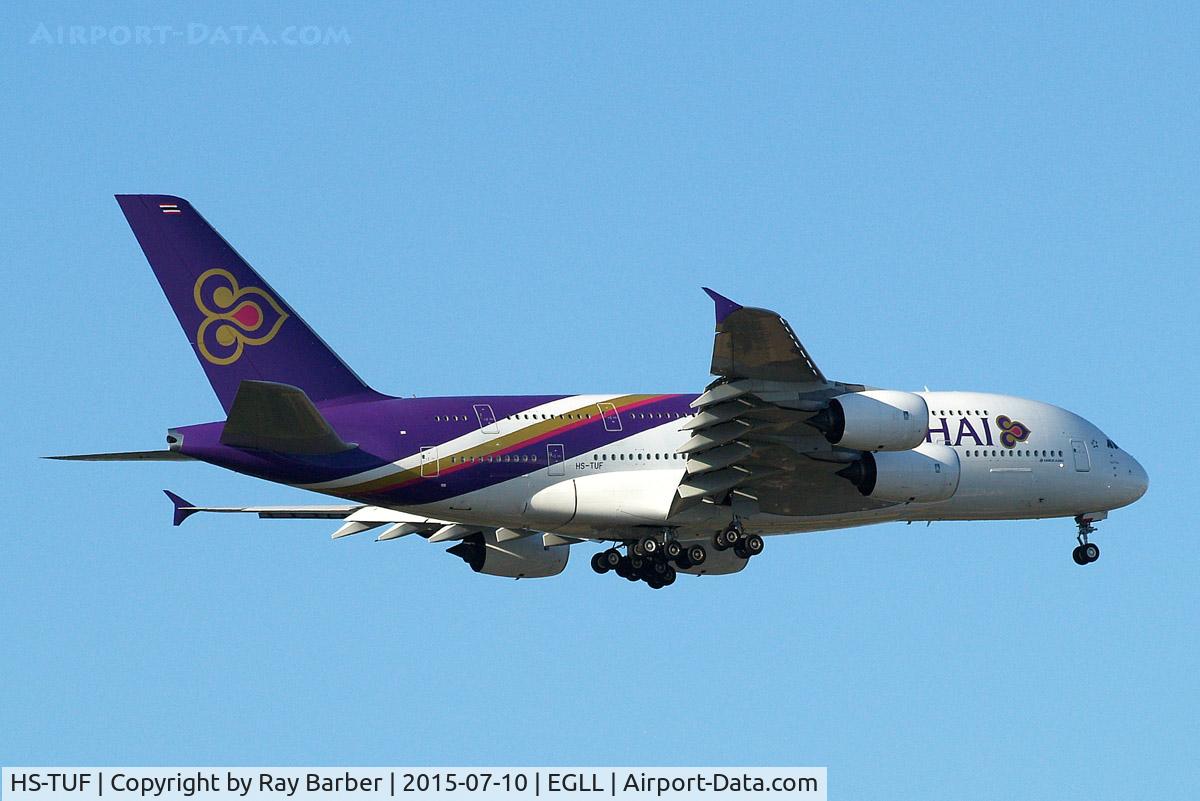 HS-TUF, 2013 Airbus A380-841 C/N 131, Airbus A380-841 [131] (Thai Airways) Home~G 10/07/2015. On approach 27L.