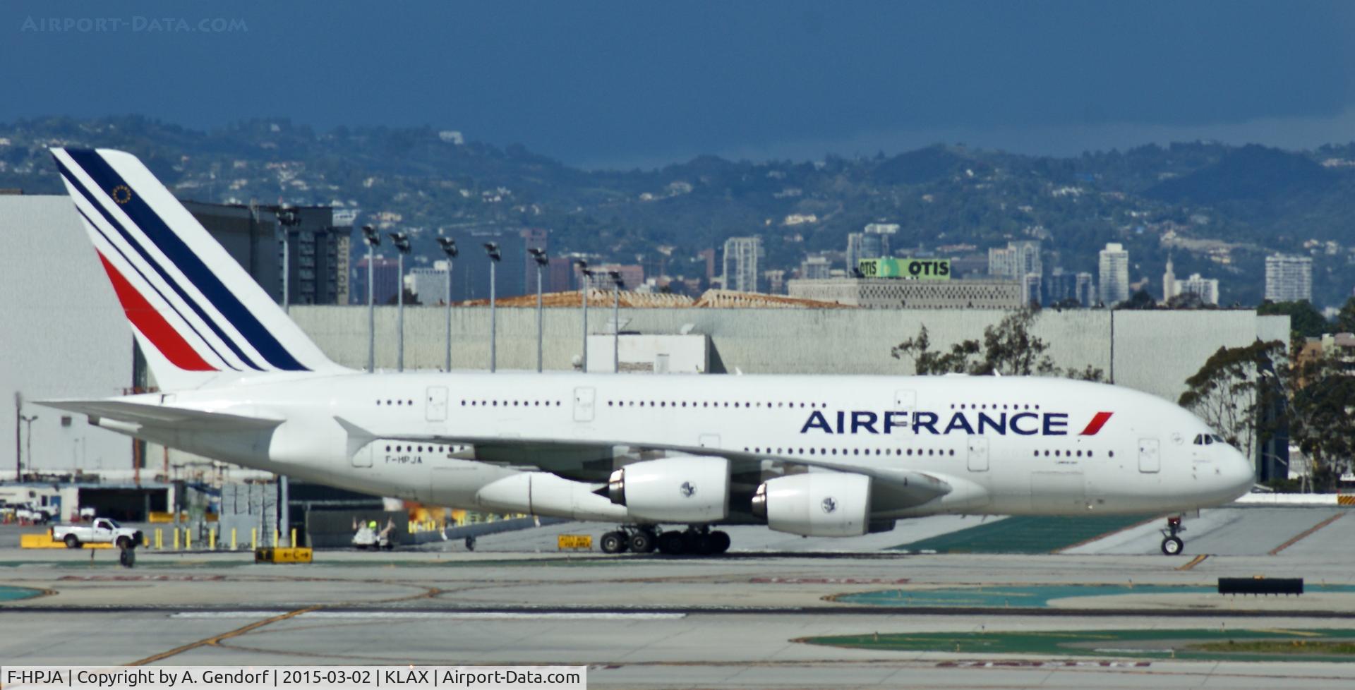 F-HPJA, 2010 Airbus A380-861 C/N 033, Air France is here taxiing at Los Angeles Int'l(KLAX)