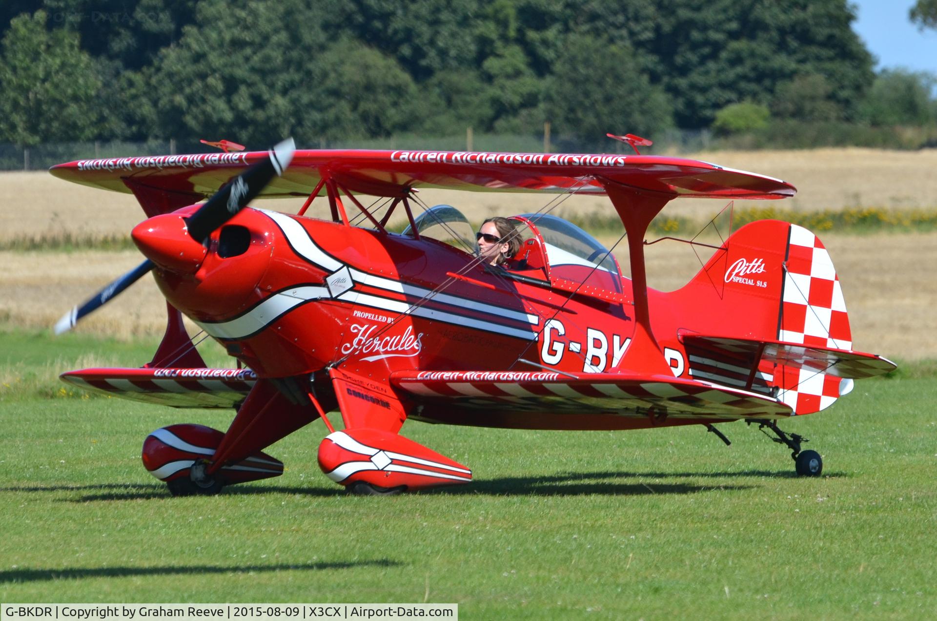 G-BKDR, 1982 Pitts S-1S Special C/N PFA 009-10654, Just landed at Northrepps.
