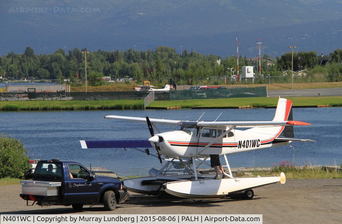 N401WC, 1973 Cessna A185F Skywagon 185 C/N 18502235, Being launched at Lake Hood float base, Anchorage, Alaska.