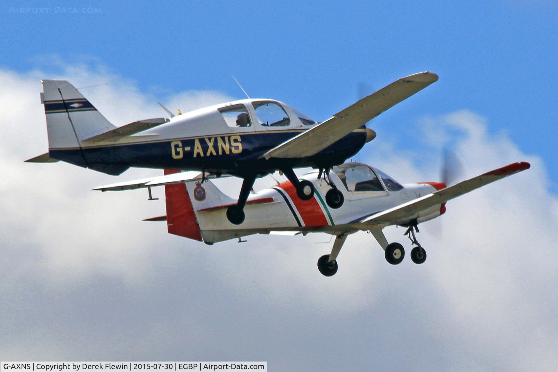 G-AXNS, 1969 Beagle B-121 Pup Series 2 (Pup 150) C/N B121-110, Pup, Gamston based, previously G-25-110, seen flying in close formation with G-BULL.