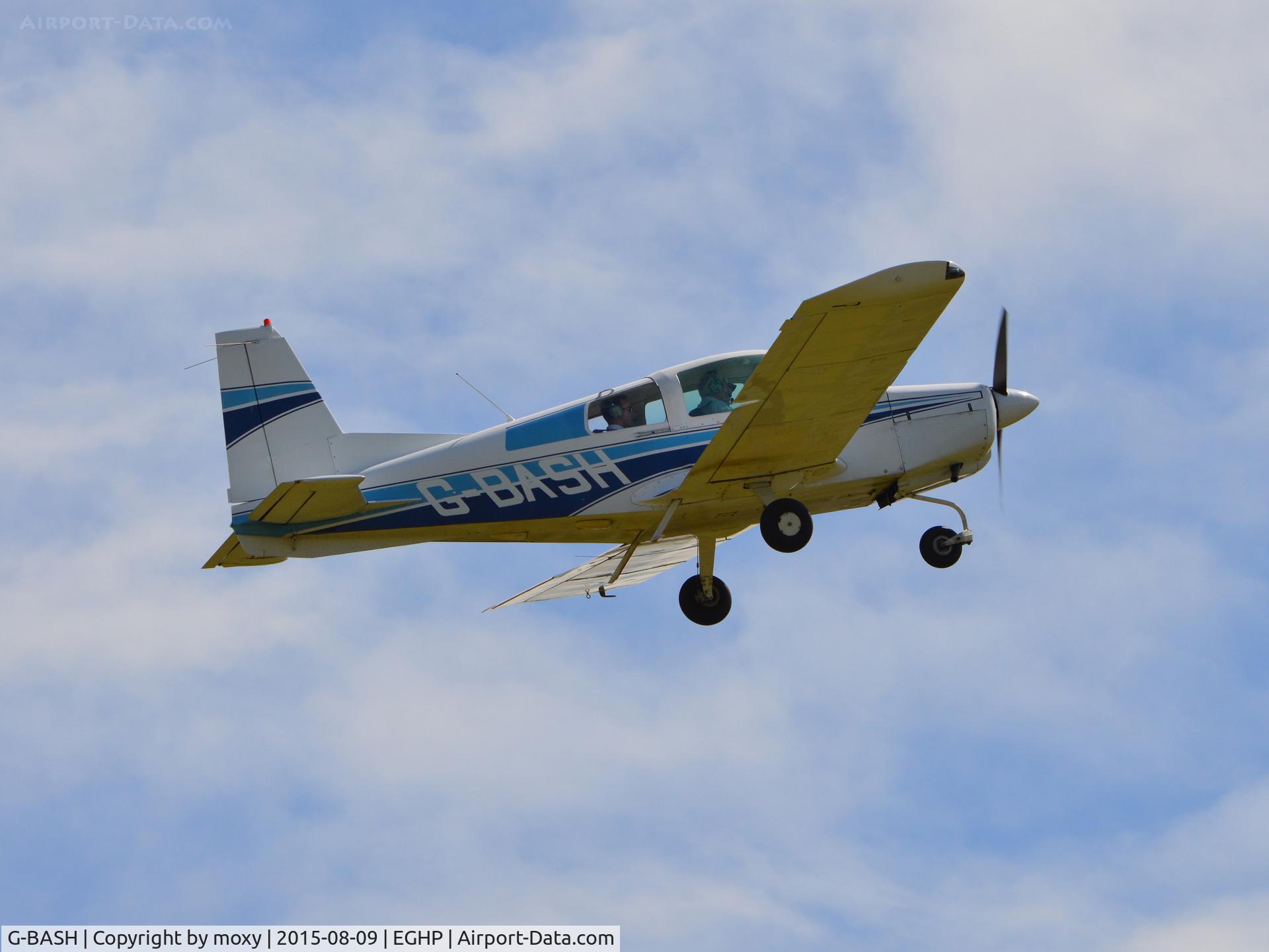 G-BASH, 1973 Grumman American AA-5 Traveler C/N AA5-0319, Grumman AA-5 Traveller departing Popham. Ex EI-AWV.