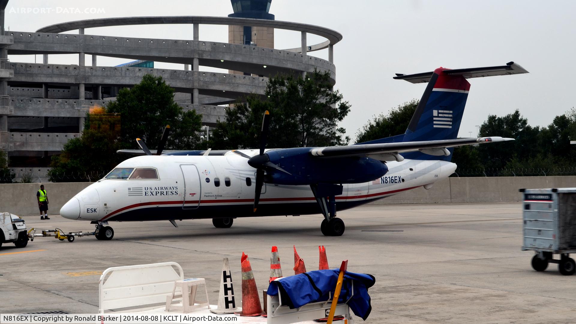 N816EX, 1992 De Havilland Canada DHC-8-102 Dash 8 C/N 329, Push back CLT