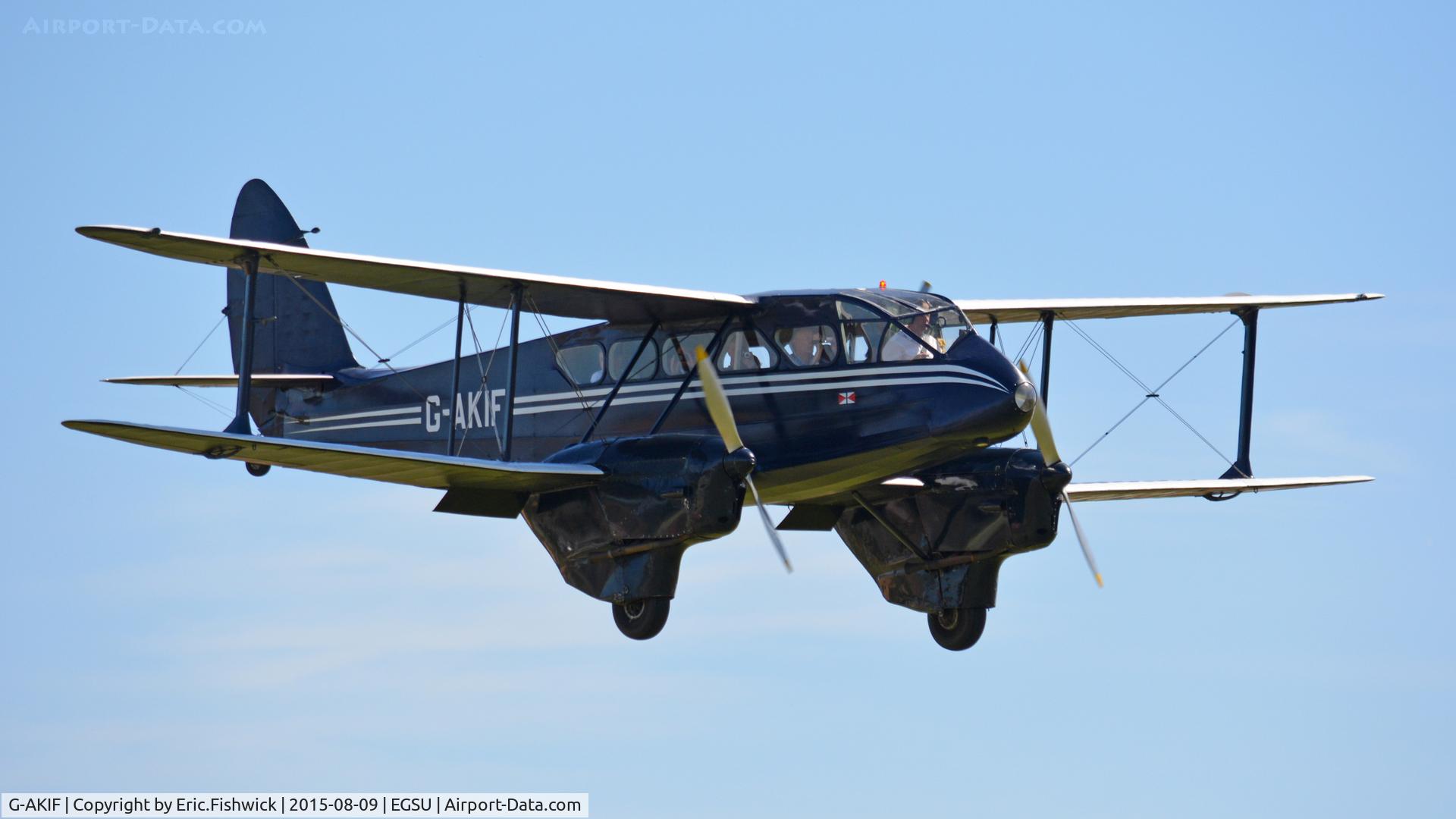 G-AKIF, 1944 De Havilland DH-89A Dominie/Dragon Rapide C/N 6838, 43. G-AKIF returning from photoshoot opportunity with a Spitfire - at The Inperial War Museum, Duxford, Cambridgeshire.