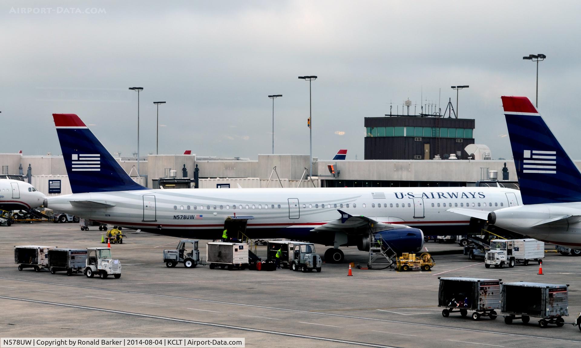N578UW, 2014 Airbus A321-231 C/N 6035, At the gate CLT