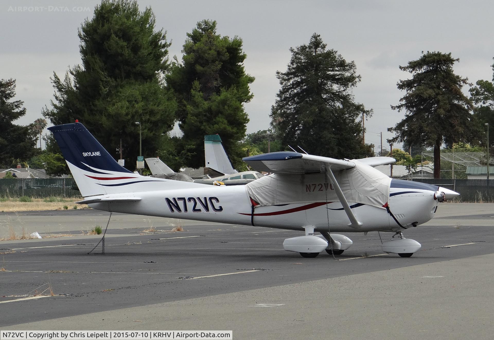 N72VC, 1981 Cessna 182R Skylane C/N 18267977, Red Shoe Air (Ojai, CA) transient 1981 Cessna 182R parked on the Nice Air ramp a few hours prior to departure at Reid Hillview Airport, CA.