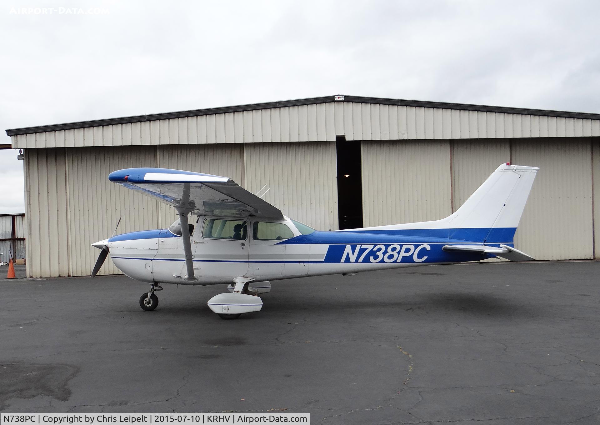 N738PC, 1977 Cessna 172N C/N 17270122, A locally based 1977 Cessna 172N sitting in front of the Avionics Hangar at Reid Hillview Airport, CA.