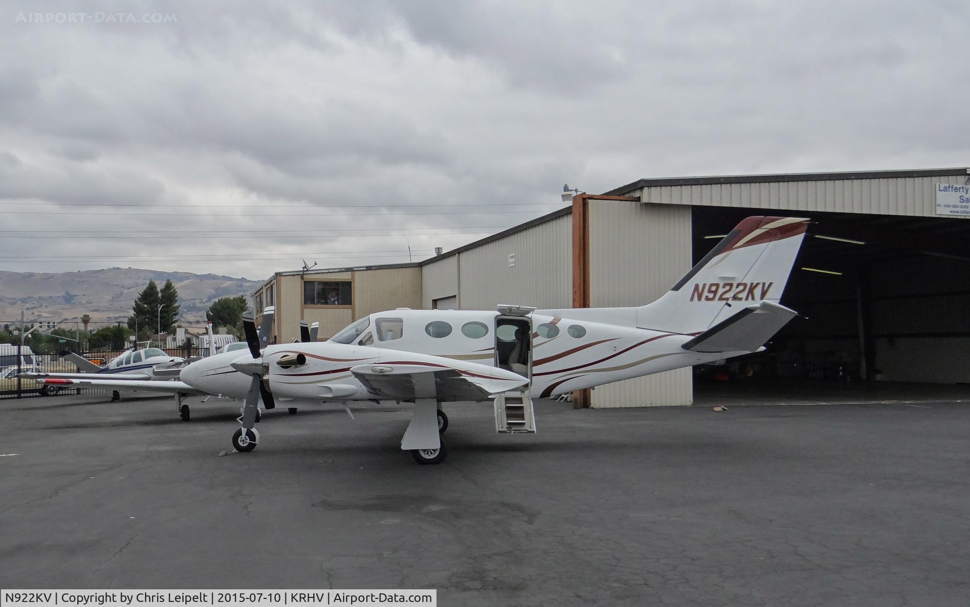 N922KV, 1981 Cessna 425 C/N 425-0052, A very rare 1981 Cessna 425 Conquest I (which was recently sold last week and is never coming back) sitting in front of the Lafferty Aircraft Sales hangar at Reid Hillview Airport, CA.