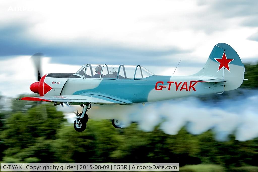 G-TYAK, 1989 Bacau Yak-52 C/N 899907, Off to display at Croft