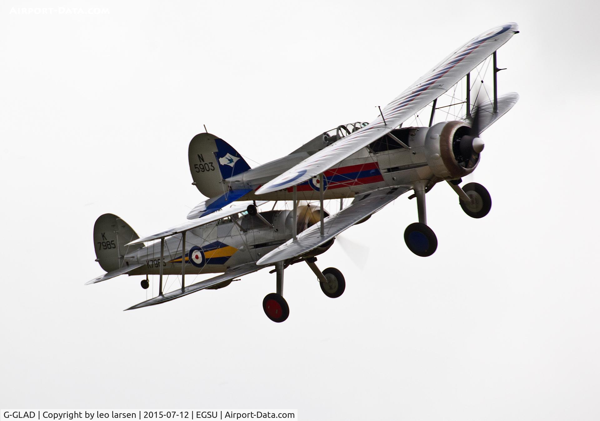 G-GLAD, 1939 Gloster Gladiator Mk2 C/N G5/75751, Duxford 12.7.15 with K7985 in formation