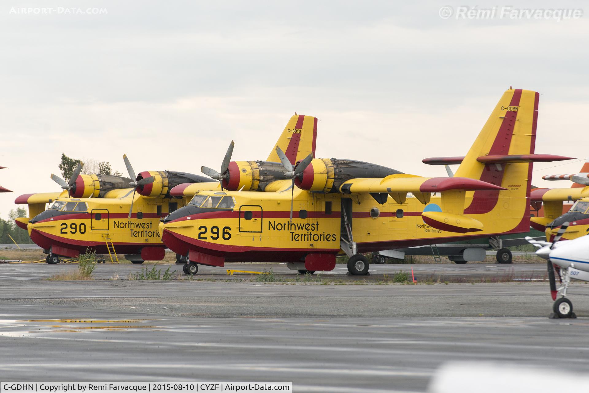 C-GDHN, 1986 Canadair CL-215-V (CL-215-1A10) C/N 1089, Parked with seven other bombers. Seems to be the side no one photographs!