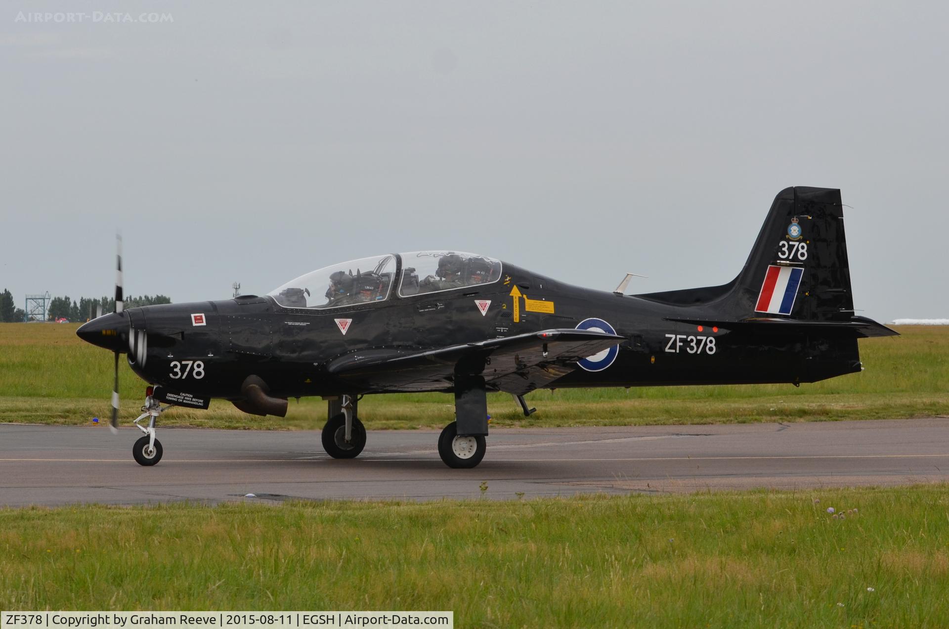 ZF378, 1992 Short S-312 Tucano T1 C/N S121/T92, Just landed at Norwich.