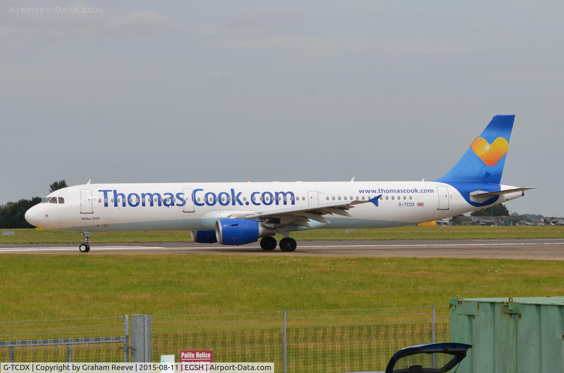 G-TCDX, 2002 Airbus A321-211 C/N 1887, About to depart from Norwich on runway 