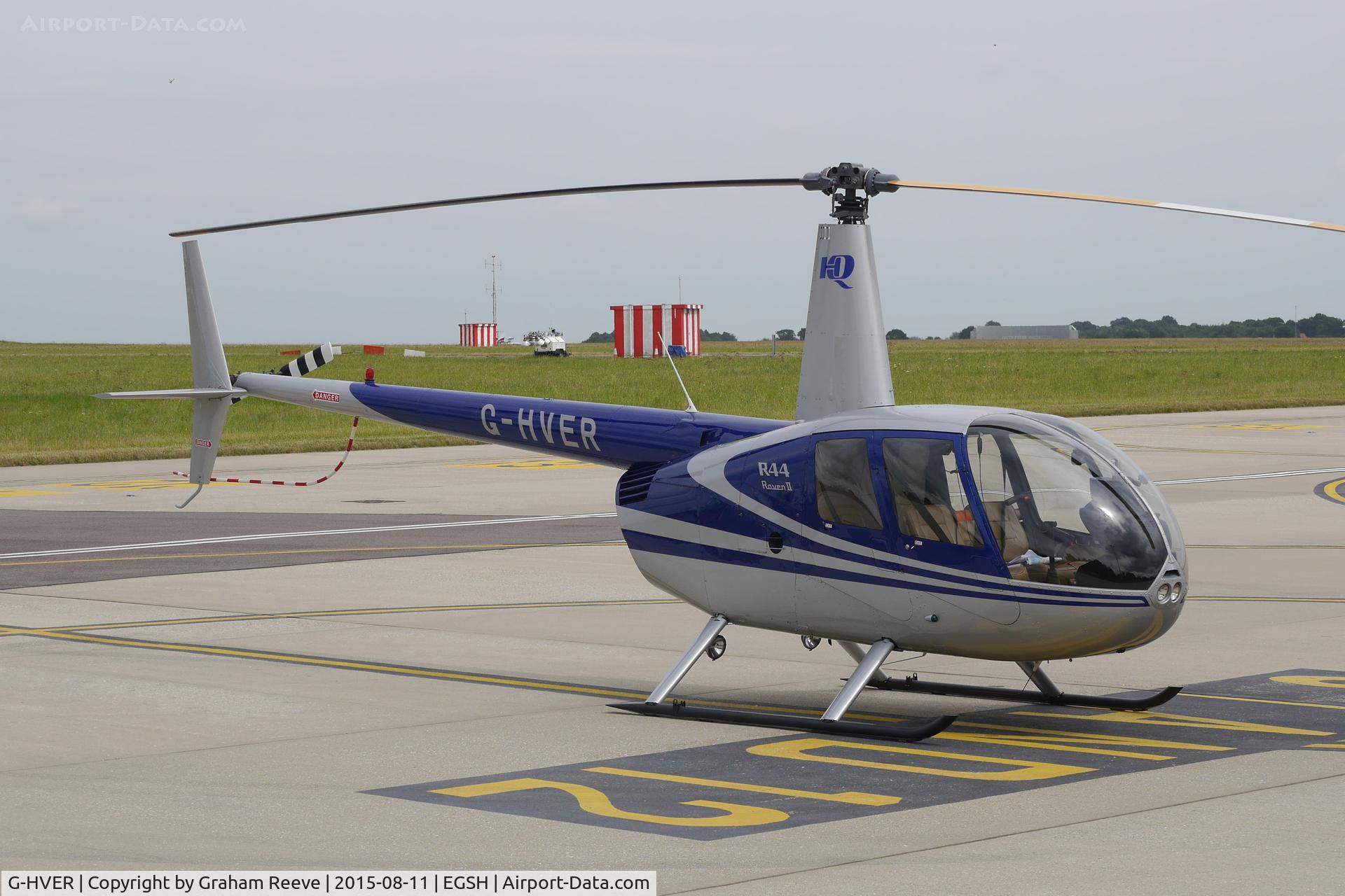 G-HVER, 2007 Robinson R44 Raven II C/N 11754, Parked at Norwich.
