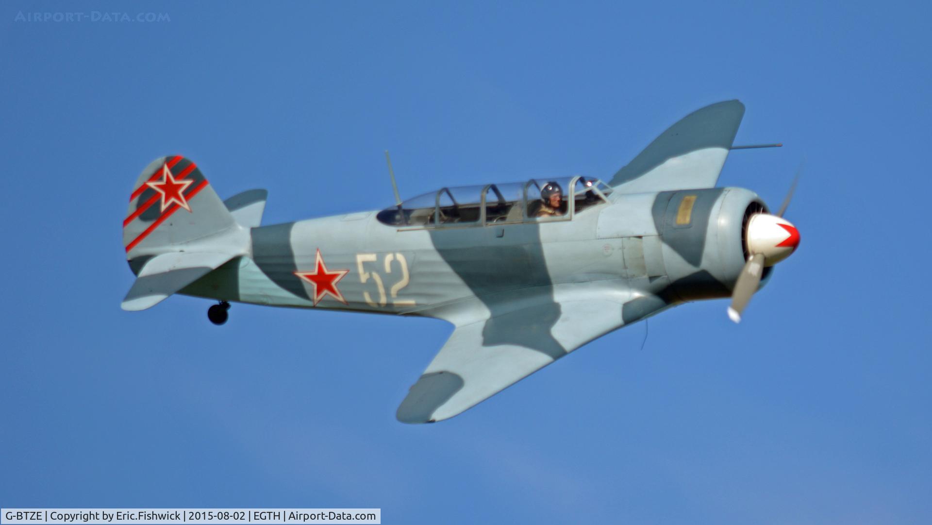 G-BTZE, 1955 Let C-11 (Yak-11) C/N 171312, 43. G-BTZE in display mode at The Shuttleworth Wings and Wheels Airshow, Aug. 2015.