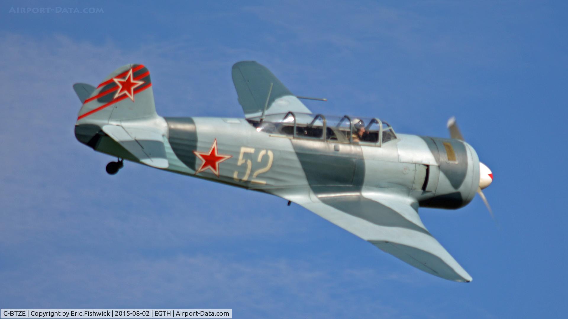 G-BTZE, 1955 Let C-11 (Yak-11) C/N 171312, 42. G-BTZE in display mode at The Shuttleworth Wings and Wheels Airshow, Aug. 2015.