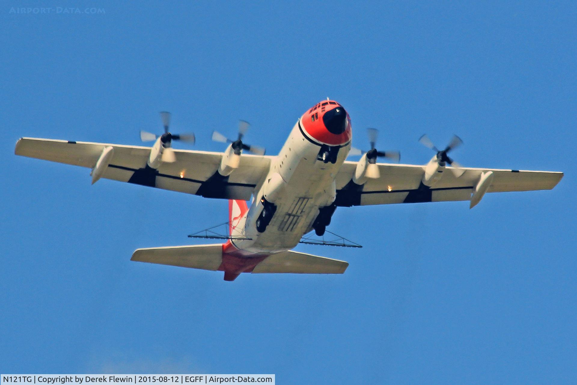 N121TG, Lockheed C-130A Hercules C/N 182-3119, Temp EGFF based C-130A, International Air Response, previously 56-511 USAF, 56-0511 USAF, N132FF Euro Firefighting Service. on oil spill response duties.
Seen in the overhead.
