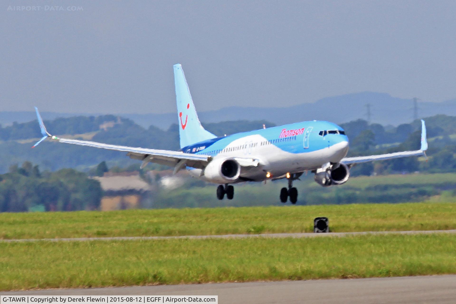 G-TAWR, 2013 Boeing 737-8K5 C/N 37256, 737-8K5, Thomson Airways, callsign Thomson 3WE, touchind down on runway 12, out of Ibiza.