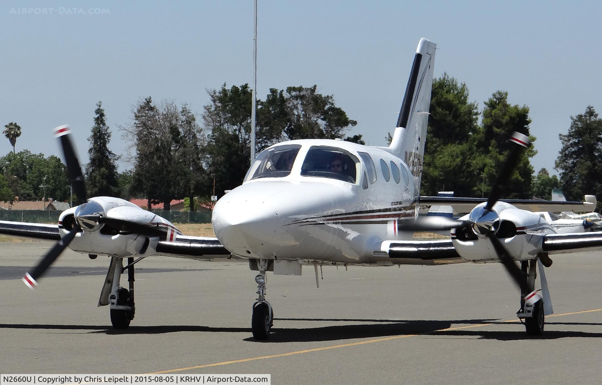 N2660U, 1981 Cessna 421C Golden Eagle C/N 421C1210, San Jose Surgical Supply INC (San Jose, CA) 1981 Cessna 421C taxing via the inside ramp to drop off some passengers at Reid Hillview Airport, CA.