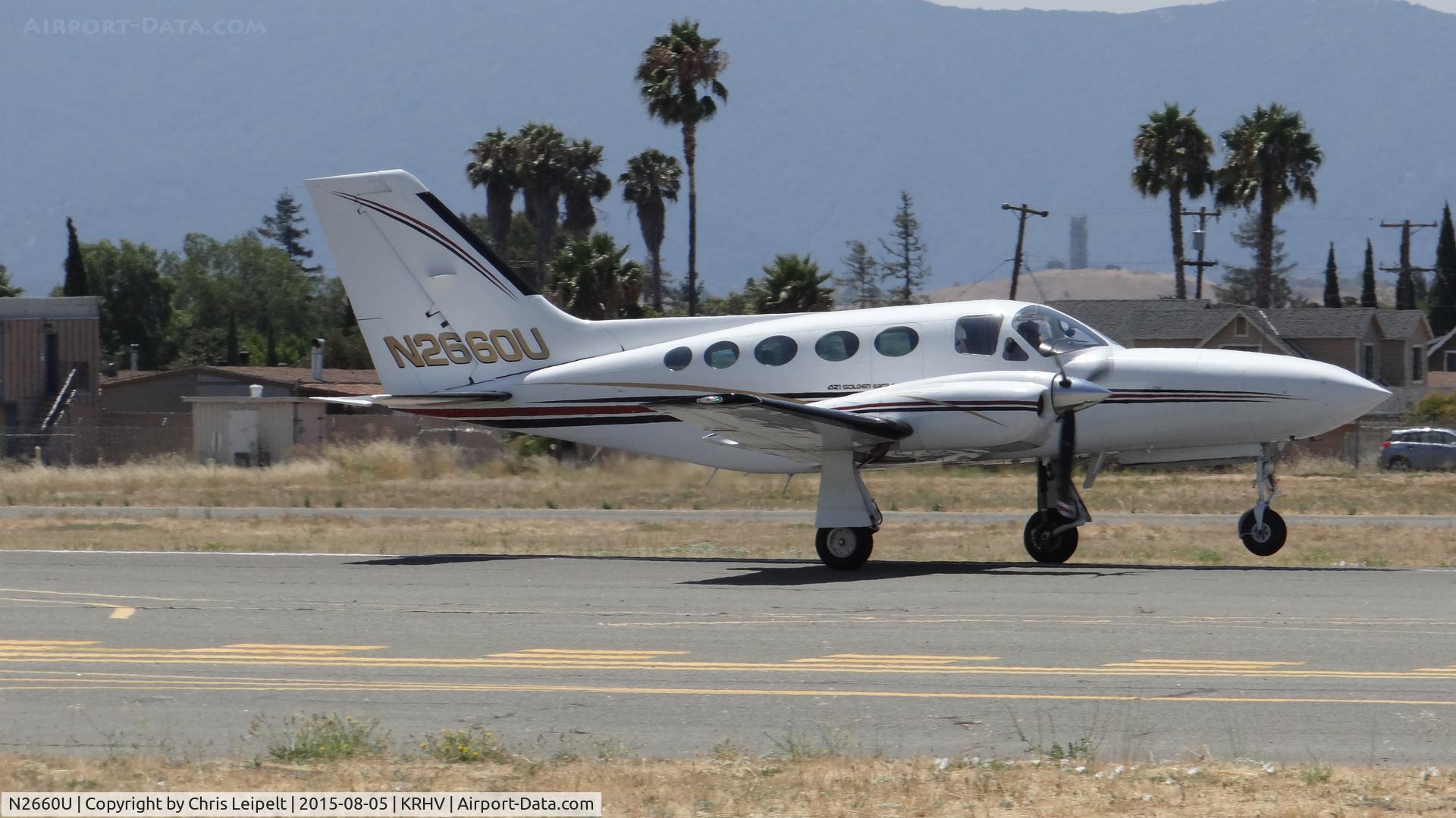 N2660U, 1981 Cessna 421C Golden Eagle C/N 421C1210, San Jose Surgical Supply (San Jose, CA) 1981 Cessna 421C departing on runway 31R at Reid Hillview Airport, CA.