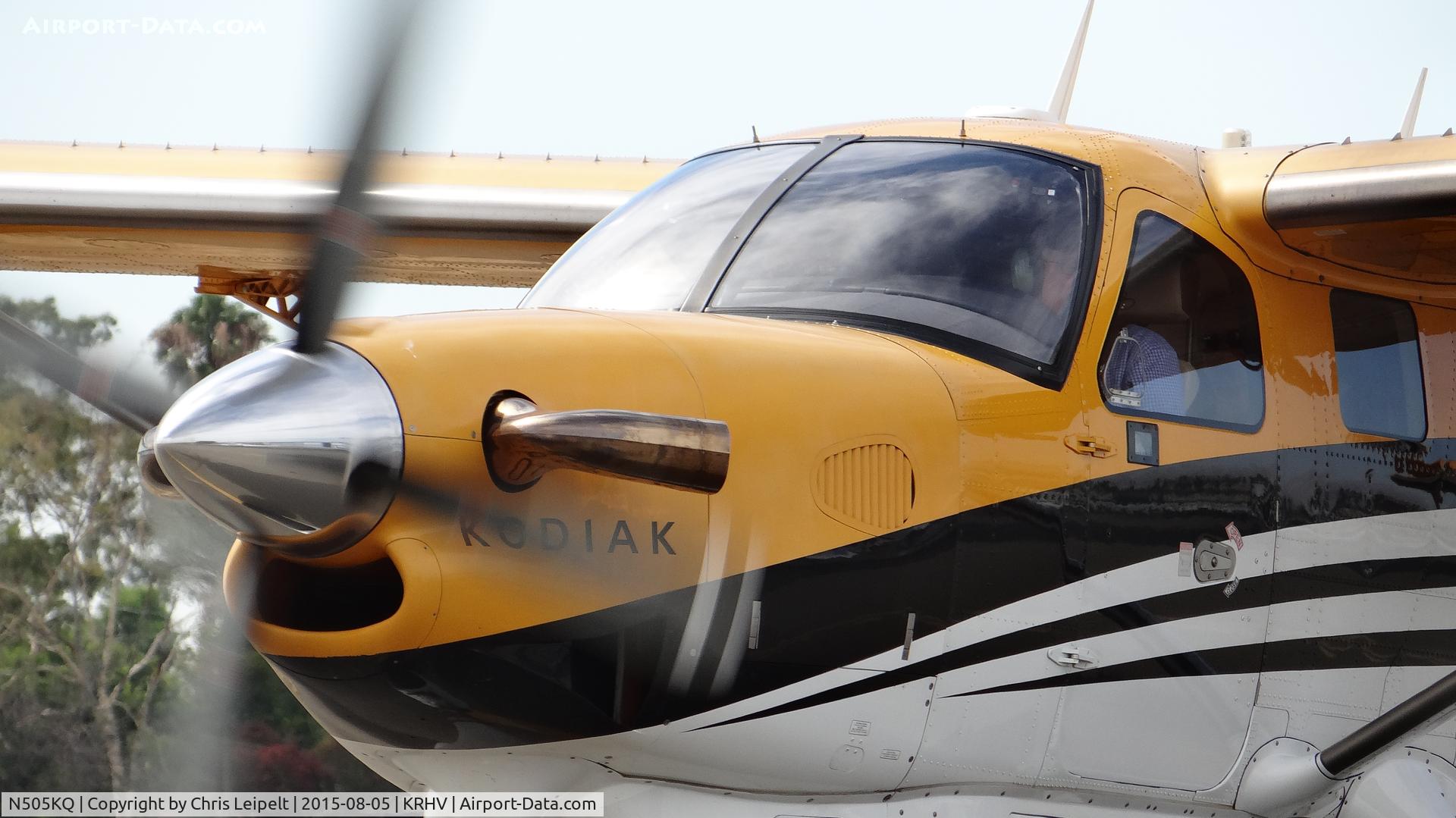 N505KQ, 2009 Quest Kodiak 100 C/N 100-0025, Town and Country Aviation LLC (Palo Alto, CA) 2009 Quest Kodiak taxing to transient parking at Reid Hillview Airport, CA. This Kodiak was ferrying passengers all day to a private airstrip up in the eastern foothills. A Kodiak at KRHV is very, very rare!