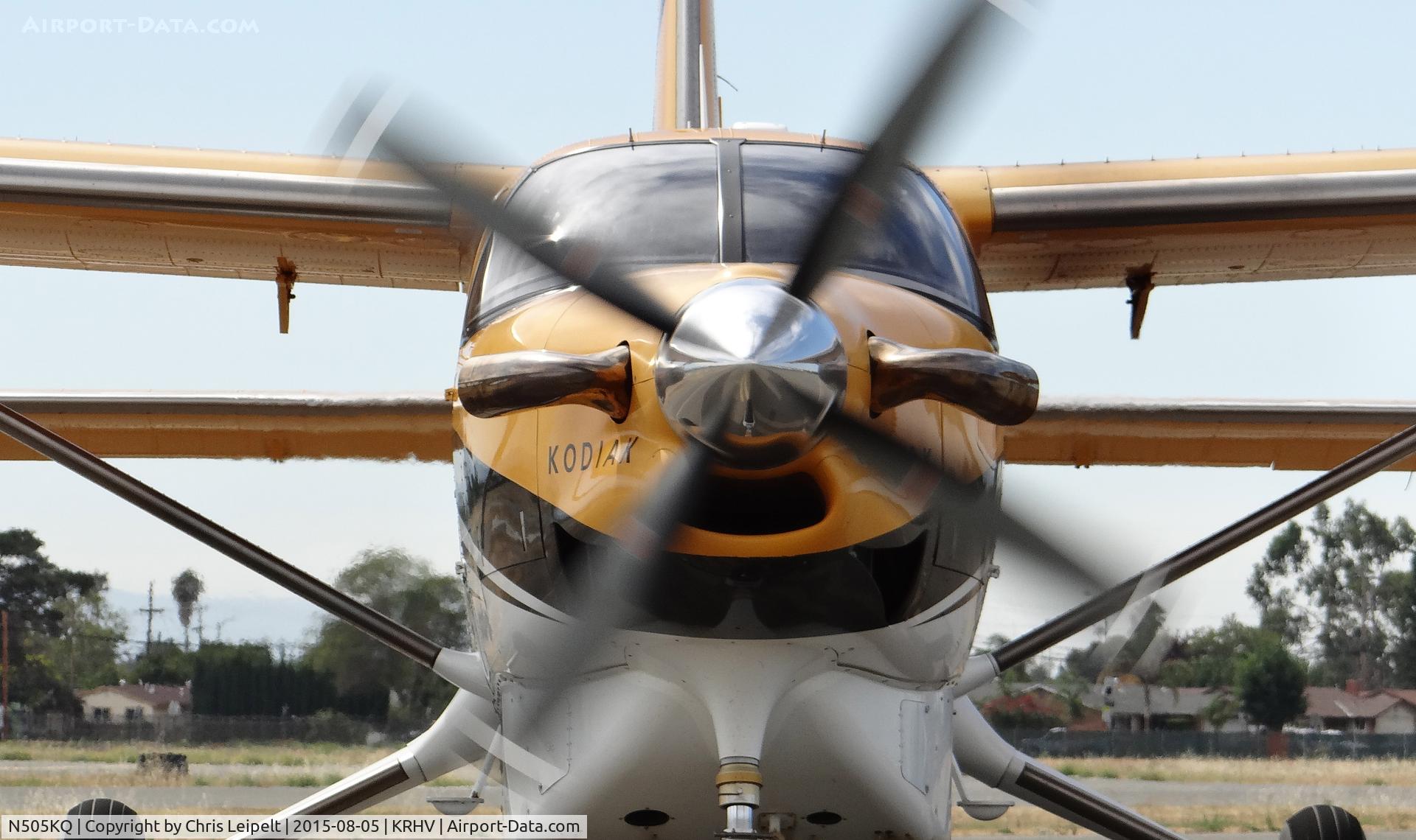 N505KQ, 2009 Quest Kodiak 100 C/N 100-0025, Town and Country Aviation LLC (Palo Alto, CA) 2009 Quest Kodiak taxing to transient parking at Reid Hillview Airport, CA. This Kodiak was ferrying passengers all day to a private airstrip up in the eastern foothills. A Kodiak at KRHV is very, very rare!