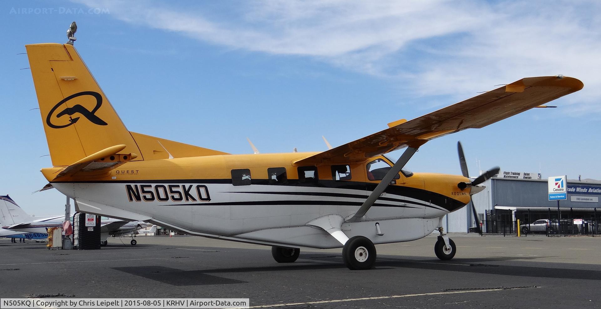 N505KQ, 2009 Quest Kodiak 100 C/N 100-0025, Town and Country Aviation LLC (Palo Alto, CA) 2009 Quest Kodiak taxing to transient parking at Reid Hillview Airport, CA. This Kodiak was ferrying passengers all day to a private airstrip up in the eastern foothills. A Kodiak at KRHV is very, very rare!